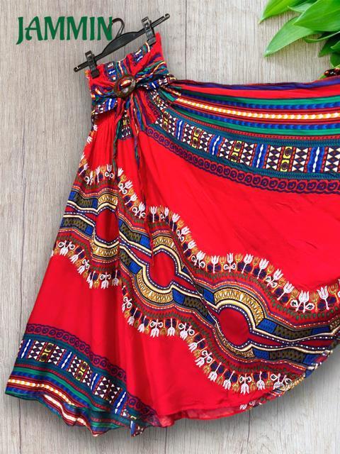 アフリカン柄フレアスカート 赤 エスニック アフリカン アジアン ヒッピー < 女性ファッション  アフリカン柄フレアスカート 赤 エスニック アフリカン アジアン ヒッピー < 女性ファッションの