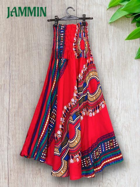 アフリカン柄フレアスカート 赤 エスニック アフリカン アジアン ヒッピー < 女性ファッション  アフリカン柄フレアスカート 赤 エスニック アフリカン アジアン ヒッピー < 女性ファッションの
