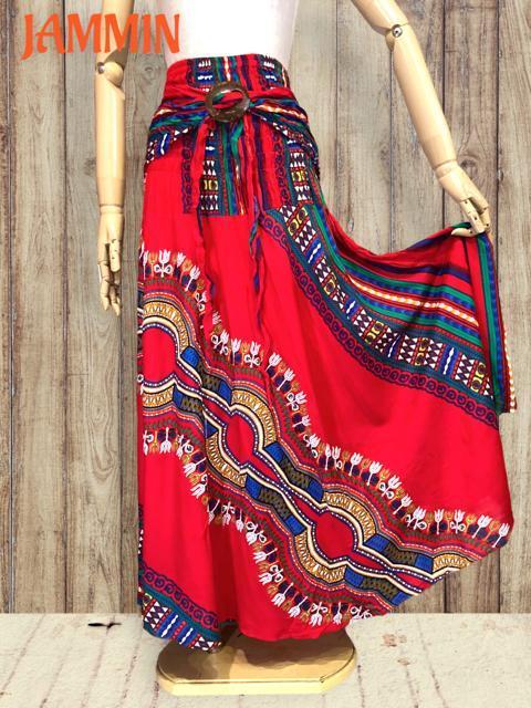 アフリカン柄フレアスカート 赤 エスニック アフリカン アジアン ヒッピー < 女性ファッション  アフリカン柄フレアスカート 赤 エスニック アフリカン アジアン ヒッピー < 女性ファッションの