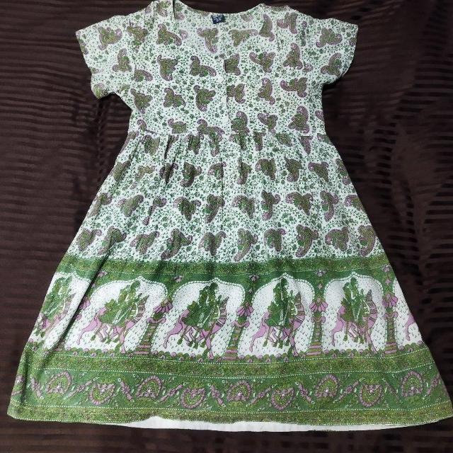 ペイズリー柄インド綿半袖ひざ丈ワンピース S/M < 女性ファッション ペイズリー柄インド綿半袖ひざ丈ワンピース S/M < 女性ファッションの