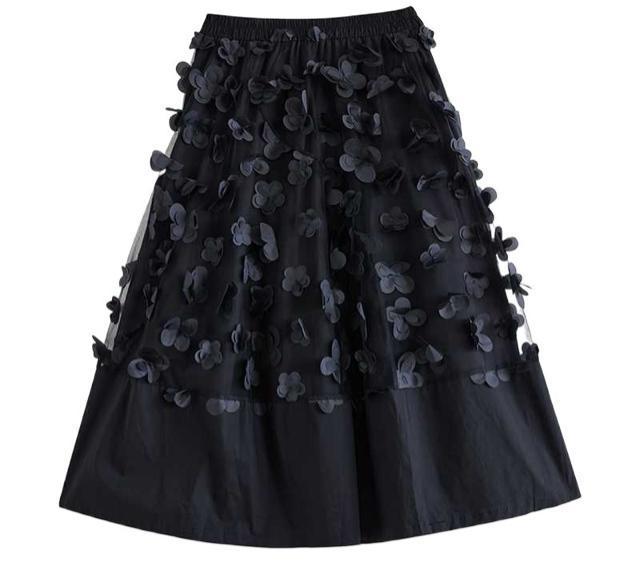 裏地付き フレアスカート ロング丈 蝶々&花柄 ブラック 大きいサイズ < 女性ファッション 裏地付き フレアスカート ロング丈 蝶々&花柄 ブラック 大きいサイズ < 女性ファッションの