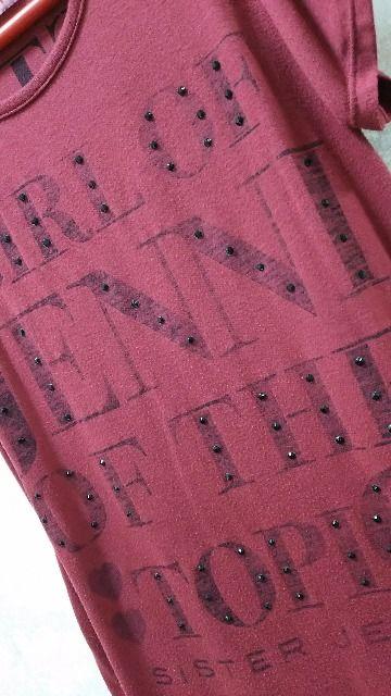 JENNI☆スタッズかすれロゴAライン半袖Tシャツ/150:エンジ色 < ブランド  JENNI☆スタッズかすれロゴAライン半袖Tシャツ/150:エンジ色 < ブランドの