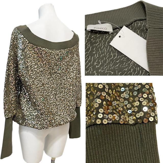 新品ピンコPINKOオフショルダー スパンコール スウェット < 女性ファッション 新品ピンコPINKOオフショルダー スパンコール スウェット < 女性ファッションの