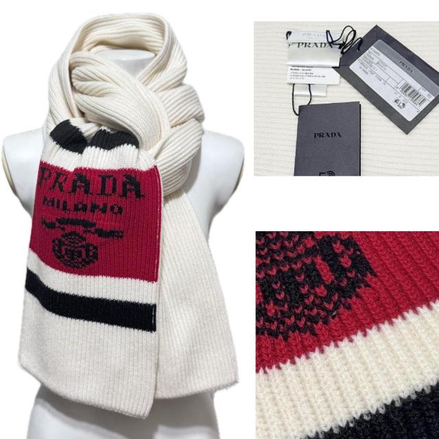 新品プラダ カシミア100% 厚手 ニットマフラー 白 PRADA < 男性ファッション 新品プラダ カシミア100% 厚手 ニットマフラー 白 PRADA < 男性ファッションの