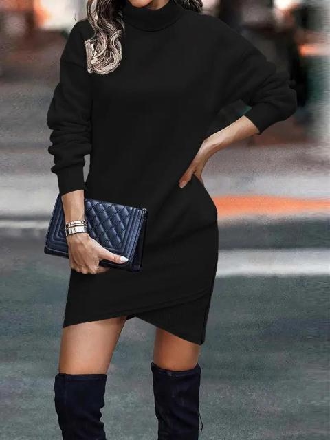 超お買い得2190円★レディース ハイネック 長袖 ワンピース クロスフロントディテール 裏起毛USAサイズM(日本サイズL相当) < 女性ファッション 超お買い得2190円★レディース ハイネック 長袖 ワンピース クロスフロントディテール 裏起毛USAサイズM(日本サイズL相当) < 女性ファッションの