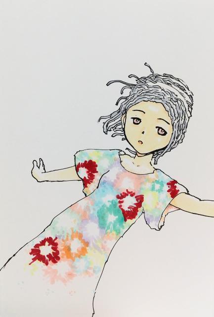 オリジナルイラスト 手描きイラスト タイダイ ハンドメイド 絵 アート 女の子 アナログ 自作 原画 インテリア カラー コピック < アニメ/コミック/キャラクター  オリジナルイラスト 手描きイラスト タイダイ ハンドメイド 絵 アート 女の子 アナログ 自作 原画 インテリア カラー コピック  < アニメ/コミック/キャラクターの