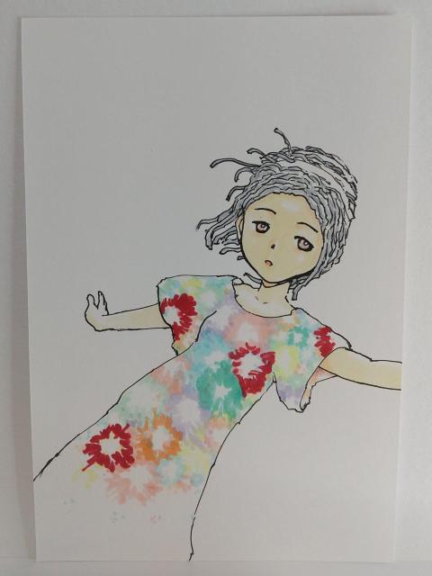 オリジナルイラスト 手描きイラスト タイダイ ハンドメイド 絵 アート 女の子 アナログ 自作 原画 インテリア カラー コピック < アニメ/コミック/キャラクター  オリジナルイラスト 手描きイラスト タイダイ ハンドメイド 絵 アート 女の子 アナログ 自作 原画 インテリア カラー コピック < アニメ/コミック/キャラクターの