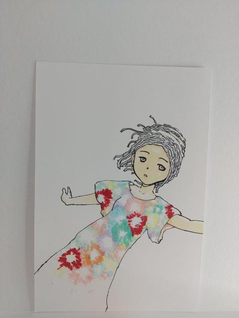 オリジナルイラスト 手描きイラスト タイダイ ハンドメイド 絵 アート 女の子 アナログ 自作 原画 インテリア カラー コピック < アニメ/コミック/キャラクター  オリジナルイラスト 手描きイラスト タイダイ ハンドメイド 絵 アート 女の子 アナログ 自作 原画 インテリア カラー コピック < アニメ/コミック/キャラクターの