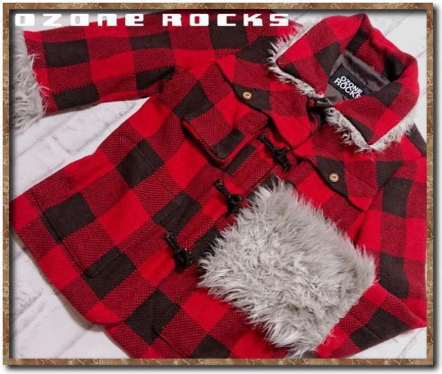 オゾンロックス フェイクファー付きブロックチェックコート 赤×黒 < ブランド  オゾンロックス フェイクファー付きブロックチェックコート 赤×黒  < ブランドの