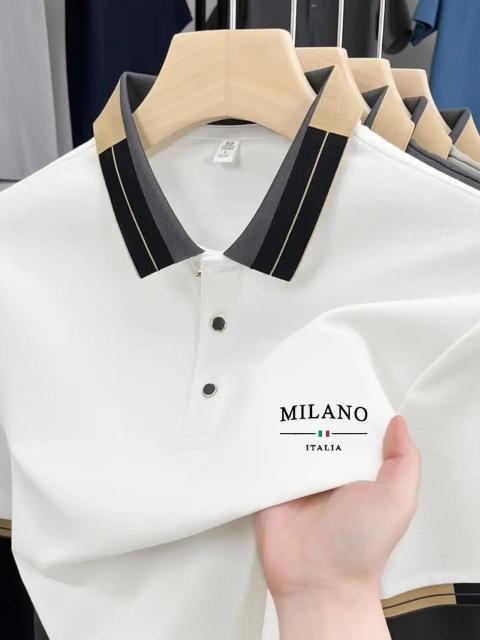 超お買い得1490円★「MILANO ITALIA」文字プリントのメンズ軽量ソフトポロシャツ USAサイズS(日本サイズL相当)白 < 男性ファッション  超お買い得1490円★「MILANO ITALIA」文字プリントのメンズ軽量ソフトポロシャツ USAサイズS(日本サイズL相当)白 < 男性ファッションの