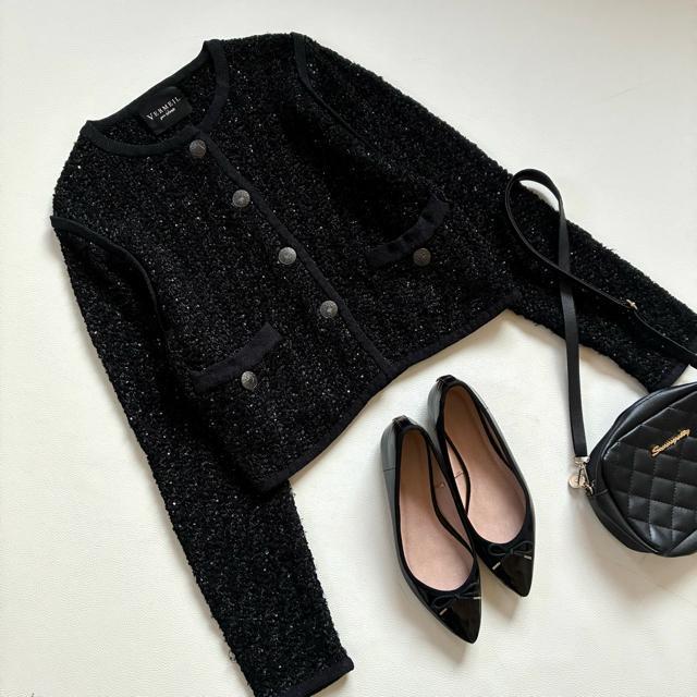 ◆美品◆ヴェルメイユパーイエナ◆24AW◆ツイードニットカーディガン◆黒◆フリー < ブランド ◆美品◆ヴェルメイユパーイエナ◆24AW◆ツイードニットカーディガン◆黒◆フリー < ブランドの