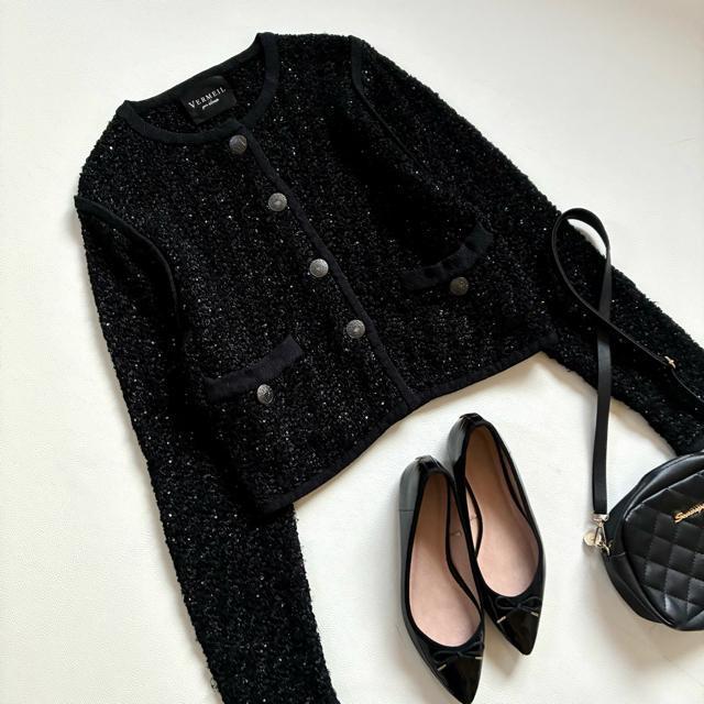 ◆美品◆ヴェルメイユパーイエナ◆24AW◆ツイードニットカーディガン◆黒◆フリー < ブランド ◆美品◆ヴェルメイユパーイエナ◆24AW◆ツイードニットカーディガン◆黒◆フリー < ブランドの