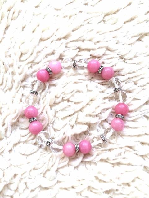 数珠ブレスレットピンククリア透明シルバーラインストーン < 女性アクセサリー/時計 数珠ブレスレットピンククリア透明シルバーラインストーン < 女性アクセサリー/時計の