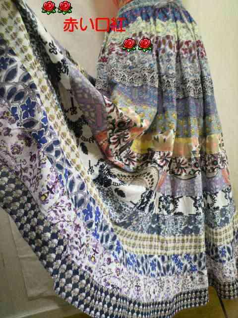 64〜70p*シャンティ2/エスニック・アジアン/ボタニカル・パッチワーク・フレアーボーダースカート < 女性ファッション  64〜70p*シャンティ2/エスニック・アジアン/ボタニカル・パッチワーク・フレアーボーダースカート < 女性ファッションの