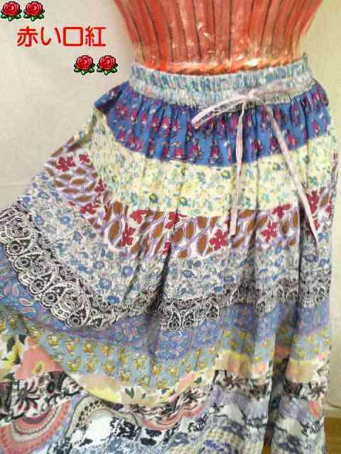 64〜70p*シャンティ2/エスニック・アジアン/ボタニカル・パッチワーク・フレアーボーダースカート < 女性ファッション  64〜70p*シャンティ2/エスニック・アジアン/ボタニカル・パッチワーク・フレアーボーダースカート < 女性ファッションの