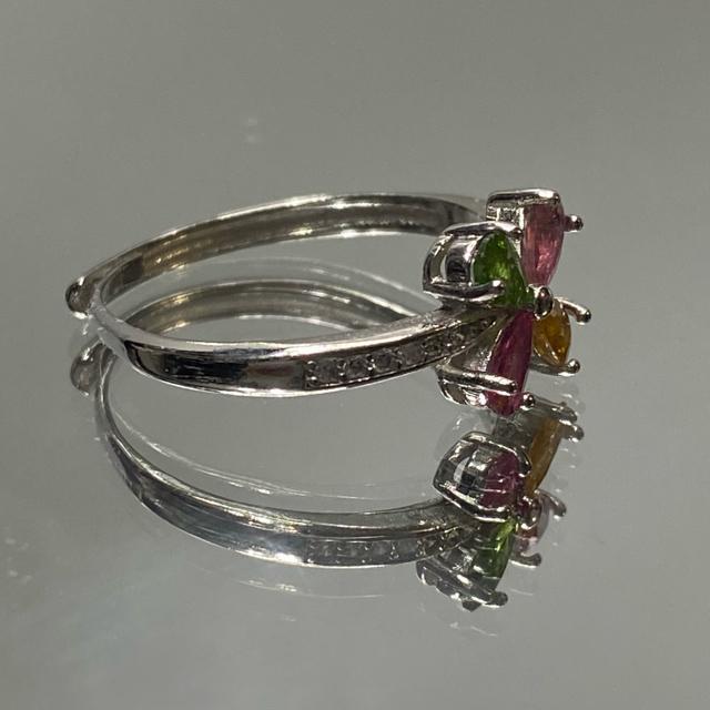 《No.R050》宝石質トルマリン キラキラ四つ葉リング フリーサイズ < 女性アクセサリー/時計  《No.R050》宝石質トルマリン キラキラ四つ葉リング フリーサイズ < 女性アクセサリー/時計の