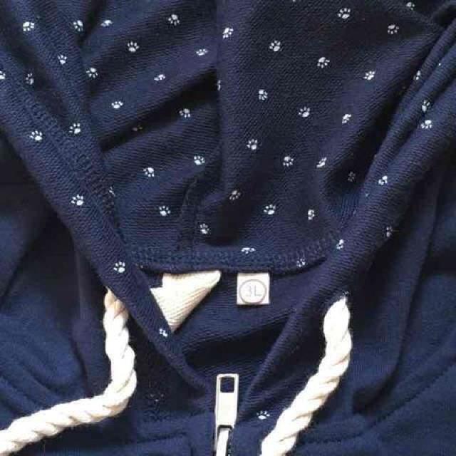 大きいサイズ3L・ワンポイントゴールド猫刺繍パーカー。ネイビ < 女性ファッション 大きいサイズ3L・ワンポイントゴールド猫刺繍パーカー。ネイビ < 女性ファッションの