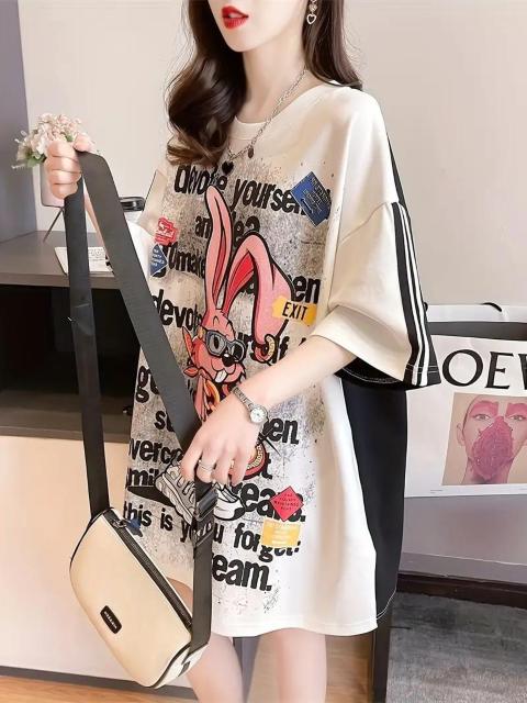 爆ヤス価格890円★女性用プラスサイズカジュアルTシャツ、生産的なキャラクタープリント フリーサイズ < 女性ファッション 爆ヤス価格890円★女性用プラスサイズカジュアルTシャツ、生産的なキャラクタープリント フリーサイズ < 女性ファッションの