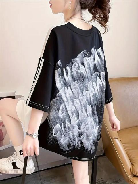 爆ヤス価格890円★女性用プラスサイズカジュアルTシャツ、生産的なキャラクタープリント フリーサイズ < 女性ファッション 爆ヤス価格890円★女性用プラスサイズカジュアルTシャツ、生産的なキャラクタープリント フリーサイズ < 女性ファッションの