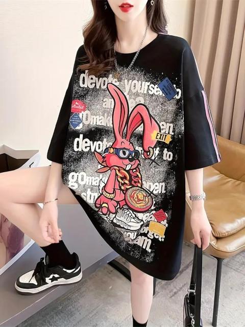 爆ヤス価格890円★女性用プラスサイズカジュアルTシャツ、生産的なキャラクタープリント フリーサイズ < 女性ファッション 爆ヤス価格890円★女性用プラスサイズカジュアルTシャツ、生産的なキャラクタープリント フリーサイズ < 女性ファッションの