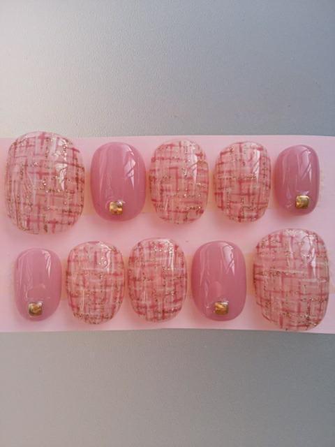 売り切り値下げ ジェルネイル スモーキーピンク&ツイード柄 ショート < 香水/コスメ/ネイル 売り切り値下げ ジェルネイル スモーキーピンク&ツイード柄 ショート < 香水/コスメ/ネイルの