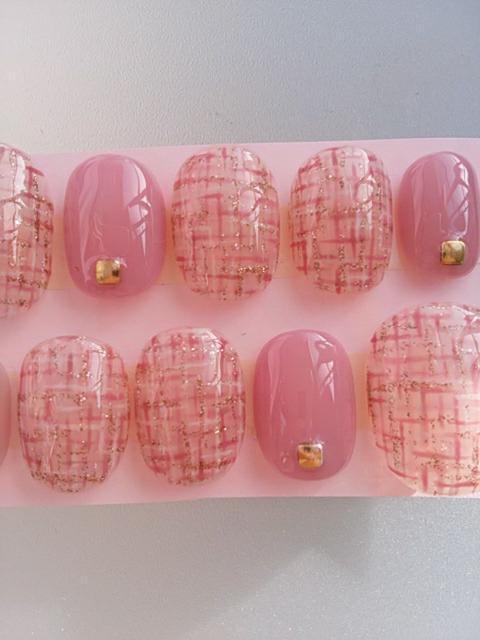 売り切り値下げ ジェルネイル スモーキーピンク&ツイード柄 ショート < 香水/コスメ/ネイル 売り切り値下げ ジェルネイル スモーキーピンク&ツイード柄 ショート < 香水/コスメ/ネイルの