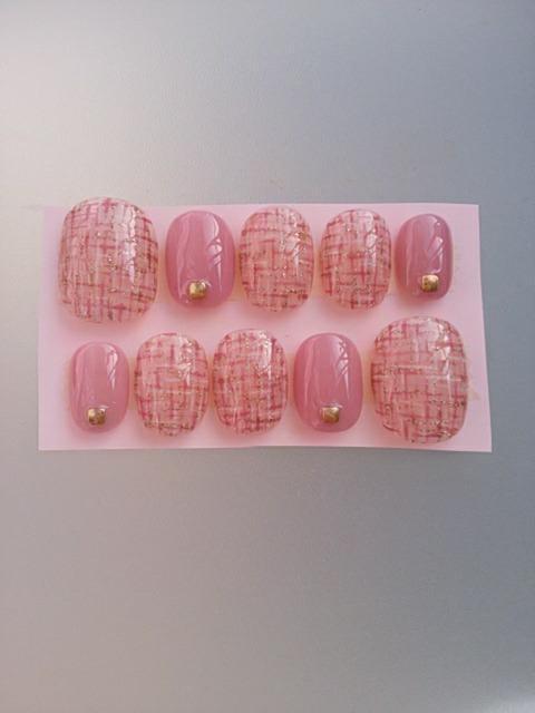 売り切り値下げ ジェルネイル スモーキーピンク&ツイード柄 ショート < 香水/コスメ/ネイル 売り切り値下げ ジェルネイル スモーキーピンク&ツイード柄 ショート < 香水/コスメ/ネイルの