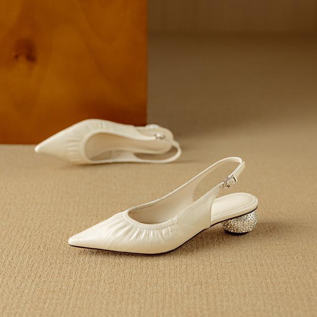 ポインテッドトゥハラコレザーバックストラップサンダルキラキラヒール全3色 < 女性ファッション  ポインテッドトゥハラコレザーバックストラップサンダルキラキラヒール全3色 < 女性ファッションの