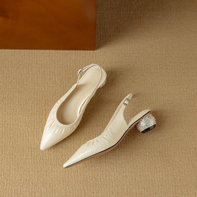 ポインテッドトゥハラコレザーバックストラップサンダルキラキラヒール全3色 < 女性ファッション  ポインテッドトゥハラコレザーバックストラップサンダルキラキラヒール全3色 < 女性ファッションの