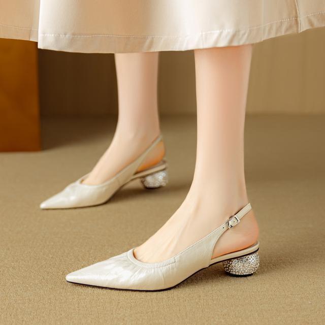 ポインテッドトゥハラコレザーバックストラップサンダルキラキラヒール全3色 < 女性ファッション  ポインテッドトゥハラコレザーバックストラップサンダルキラキラヒール全3色 < 女性ファッションの