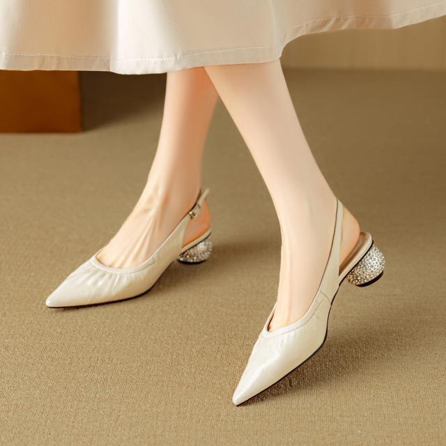 ポインテッドトゥハラコレザーバックストラップサンダルキラキラヒール全3色 < 女性ファッション  ポインテッドトゥハラコレザーバックストラップサンダルキラキラヒール全3色 < 女性ファッションの