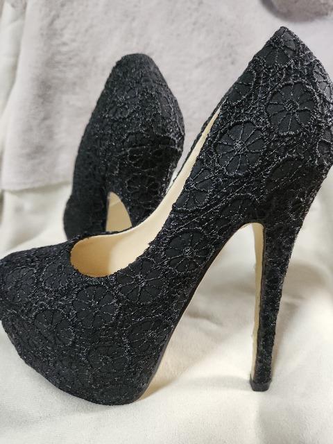 美品 超ハイヒール15cm【黒レース】23.5p < 女性ファッション 美品 超ハイヒール15cm【黒レース】23.5p < 女性ファッションの