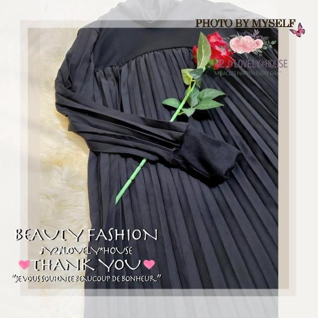 〜3L4L*ハイネック異素材プリーツロングワンピース*黒 < 女性ファッション 〜3L4L*ハイネック異素材プリーツロングワンピース*黒 < 女性ファッションの