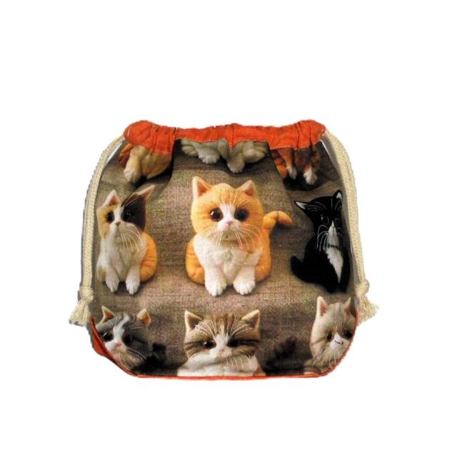 【底マチ幅が広い巾着】◆猫ぬいぐるみ×オレンジ◆裏地あり巾着 < 女性ファッション 【底マチ幅が広い巾着】◆猫ぬいぐるみ×オレンジ◆裏地あり巾着 < 女性ファッションの