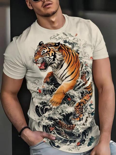 爆ヤス価格1290円★メンズ3DタイガーグラフィックTシャツ - 鮮やかな山と波のデザイン USAサイズM(日本サイズXL相当) < 男性ファッション 爆ヤス価格1290円★メンズ3DタイガーグラフィックTシャツ - 鮮やかな山と波のデザイン USAサイズM(日本サイズXL相当) < 男性ファッションの