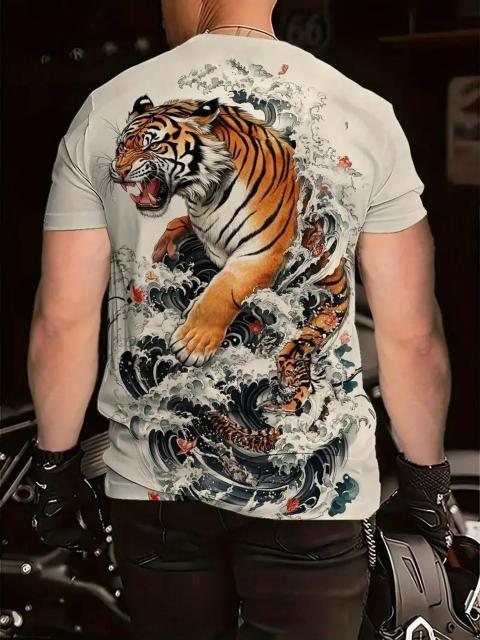 爆ヤス価格1290円★メンズ3DタイガーグラフィックTシャツ - 鮮やかな山と波のデザイン USAサイズM(日本サイズXL相当) < 男性ファッション 爆ヤス価格1290円★メンズ3DタイガーグラフィックTシャツ - 鮮やかな山と波のデザイン USAサイズM(日本サイズXL相当) < 男性ファッションの