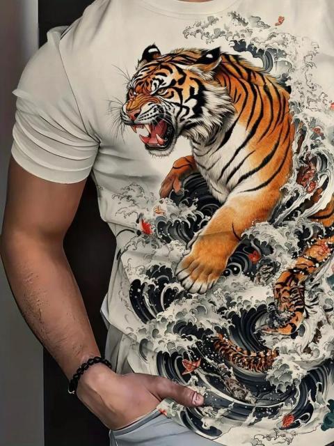 爆ヤス価格1290円★メンズ3DタイガーグラフィックTシャツ - 鮮やかな山と波のデザイン USAサイズM(日本サイズXL相当) < 男性ファッション 爆ヤス価格1290円★メンズ3DタイガーグラフィックTシャツ - 鮮やかな山と波のデザイン USAサイズM(日本サイズXL相当) < 男性ファッションの