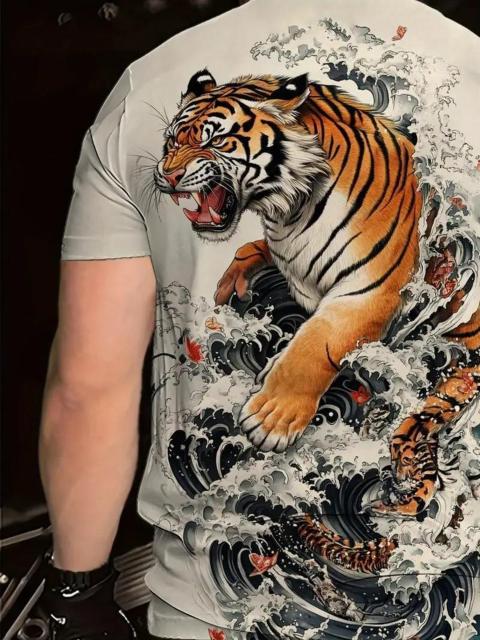 爆ヤス価格1290円★メンズ3DタイガーグラフィックTシャツ - 鮮やかな山と波のデザイン USAサイズM(日本サイズXL相当) < 男性ファッション 爆ヤス価格1290円★メンズ3DタイガーグラフィックTシャツ - 鮮やかな山と波のデザイン USAサイズM(日本サイズXL相当) < 男性ファッションの