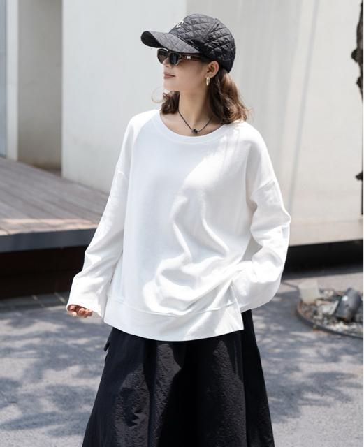 アシメ スリット入り トレーナー tシャツ ホワイト 大きいサイズ < 女性ファッション アシメ スリット入り トレーナー tシャツ ホワイト 大きいサイズ < 女性ファッションの