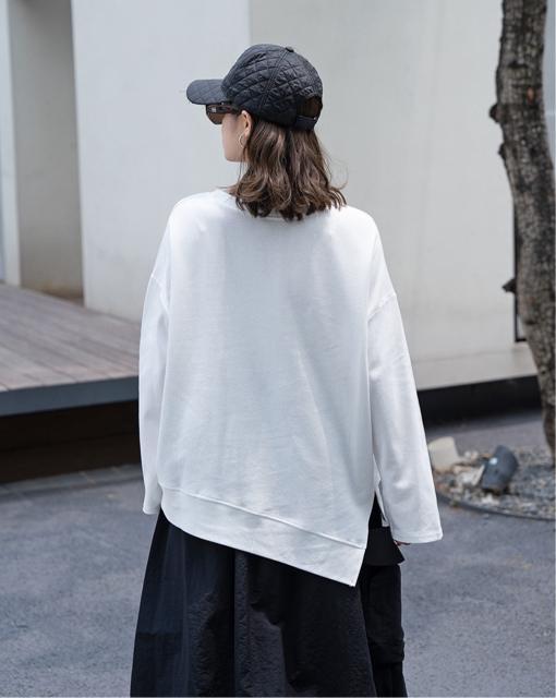 アシメ スリット入り トレーナー tシャツ ホワイト 大きいサイズ < 女性ファッション アシメ スリット入り トレーナー tシャツ ホワイト 大きいサイズ < 女性ファッションの