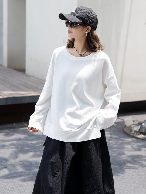 アシメ スリット入り トレーナー tシャツ ホワイト 大きいサイズ < 女性ファッション アシメ スリット入り トレーナー tシャツ ホワイト 大きいサイズ < 女性ファッションの