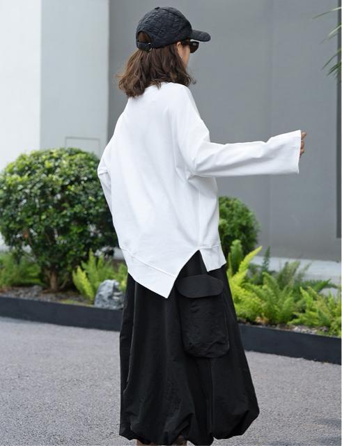 アシメ スリット入り トレーナー tシャツ ホワイト 大きいサイズ < 女性ファッション アシメ スリット入り トレーナー tシャツ ホワイト 大きいサイズ < 女性ファッションの