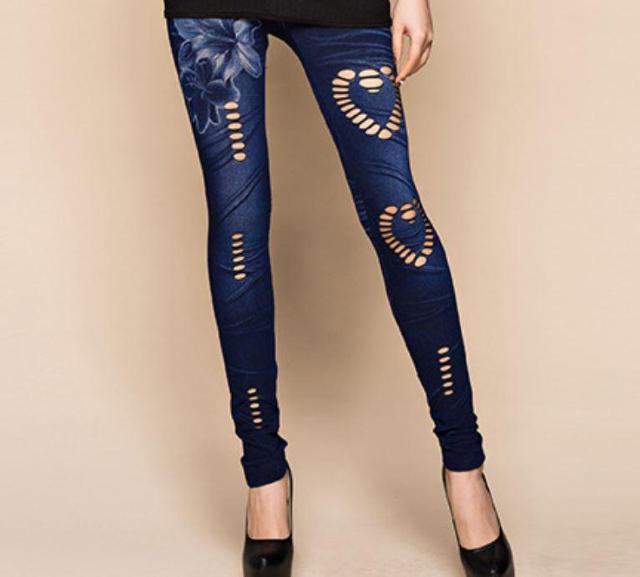 送料無料 レディース 切り抜き柄 デニム風 レギンスパンツ レギパン レギンス < 女性ファッション  送料無料 レディース 切り抜き柄 デニム風 レギンスパンツ レギパン レギンス  < 女性ファッションの