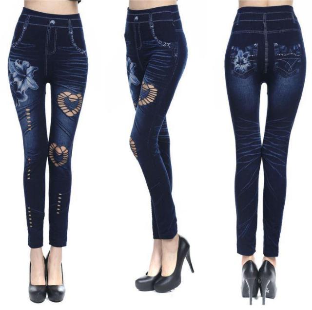 送料無料 レディース 切り抜き柄 デニム風 レギンスパンツ レギパン レギンス < 女性ファッション  送料無料 レディース 切り抜き柄 デニム風 レギンスパンツ レギパン レギンス < 女性ファッションの