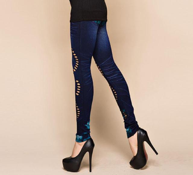 送料無料 レディース 切り抜き柄 デニム風 レギンスパンツ レギパン レギンス < 女性ファッション  送料無料 レディース 切り抜き柄 デニム風 レギンスパンツ レギパン レギンス < 女性ファッションの