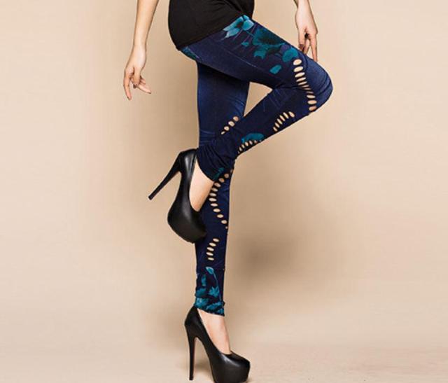 送料無料 レディース 切り抜き柄 デニム風 レギンスパンツ レギパン レギンス < 女性ファッション  送料無料 レディース 切り抜き柄 デニム風 レギンスパンツ レギパン レギンス < 女性ファッションの