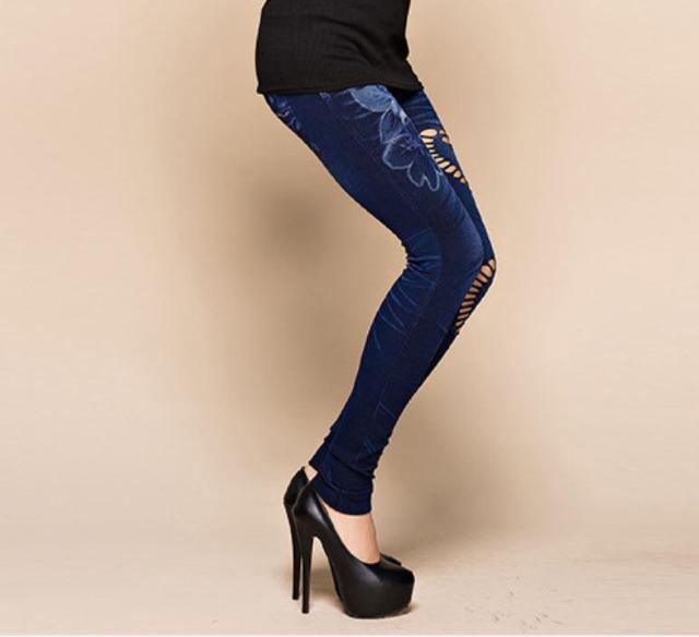 送料無料 レディース 切り抜き柄 デニム風 レギンスパンツ レギパン レギンス < 女性ファッション  送料無料 レディース 切り抜き柄 デニム風 レギンスパンツ レギパン レギンス < 女性ファッションの