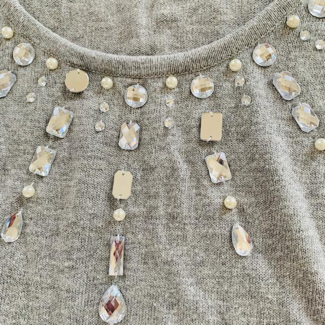 切手可 ビジュー付 トップス グレー < 女性ファッション 切手可 ビジュー付 トップス グレー < 女性ファッションの