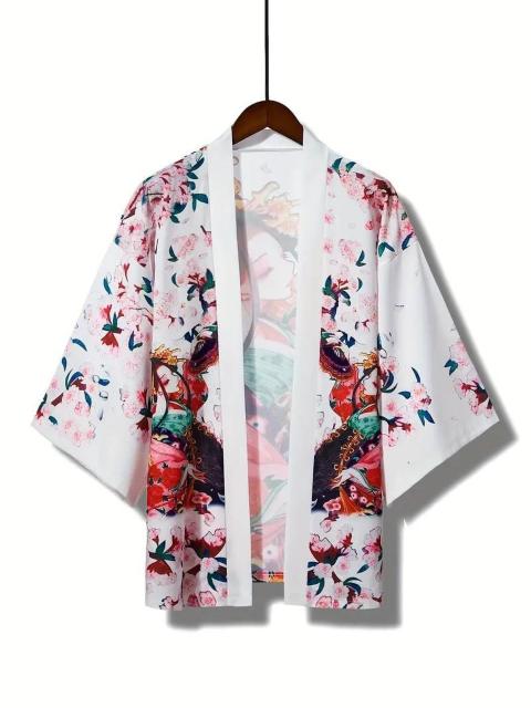 爆ヤス価格1490円★花柄のフロントオープンキモノ、春と秋用のヴィンテージ長袖カバーアップ、レディース服 黒 フリー < 女性ファッション  爆ヤス価格1490円★花柄のフロントオープンキモノ、春と秋用のヴィンテージ長袖カバーアップ、レディース服 黒 フリー < 女性ファッションの