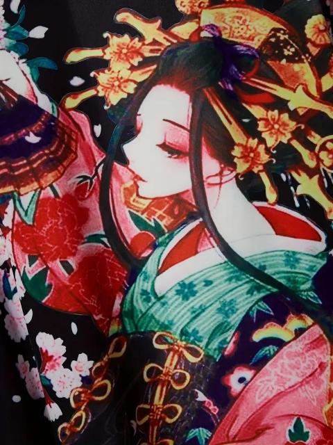 爆ヤス価格1490円★花柄のフロントオープンキモノ、春と秋用のヴィンテージ長袖カバーアップ、レディース服 黒 フリー < 女性ファッション  爆ヤス価格1490円★花柄のフロントオープンキモノ、春と秋用のヴィンテージ長袖カバーアップ、レディース服 黒 フリー < 女性ファッションの